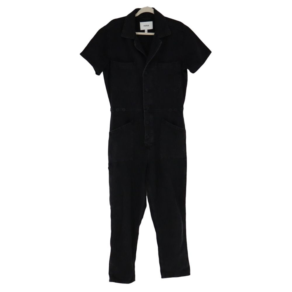 PISTOLA Black Denim Grover Jumpsuit Night Fox Button Up Short Sleeve Medium